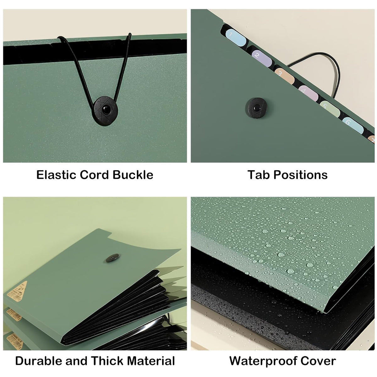 8 Cell File Folder Organizer Bag Test Paper Storage Document Holder School Office - Green