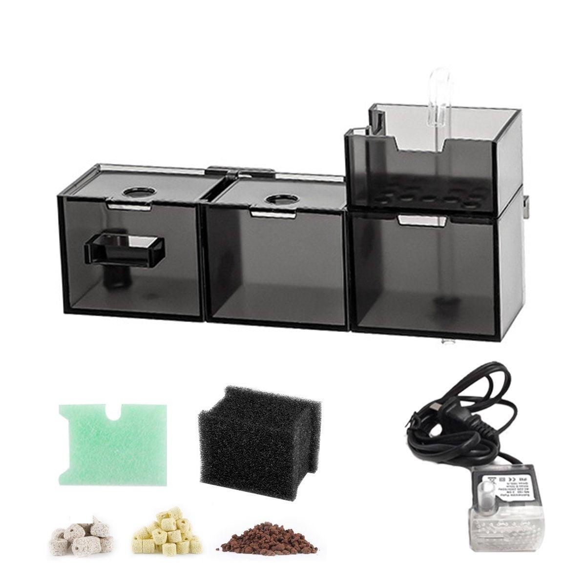 Fish Tank Filter Box 3in1 Oxygenating Wall Mount Built In Silent Water Purifier - Black-2Grids