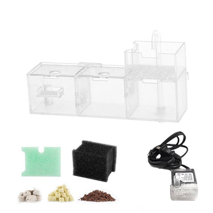 Fish Tank Filter Box 3in1 Oxygenating Wall Mount Built In Silent Water Purifier - White-2Grids