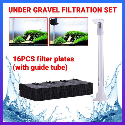 Aquarium Undergravel Filtration System 16pcs Set Underwater Fish Tank Filter Kit