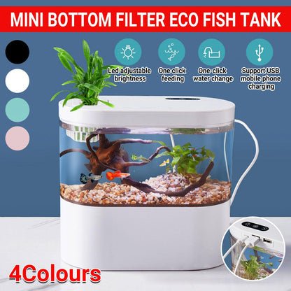 Mini Self-Circulating Desktop Fish Tank Eco-Friendly Creative Aquarium for Home - Pink