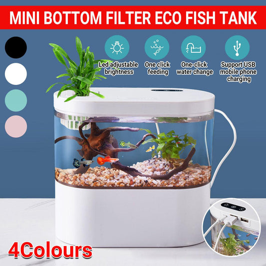 Mini Self-Circulating Desktop Fish Tank Eco-Friendly Creative Aquarium for Home - Pink
