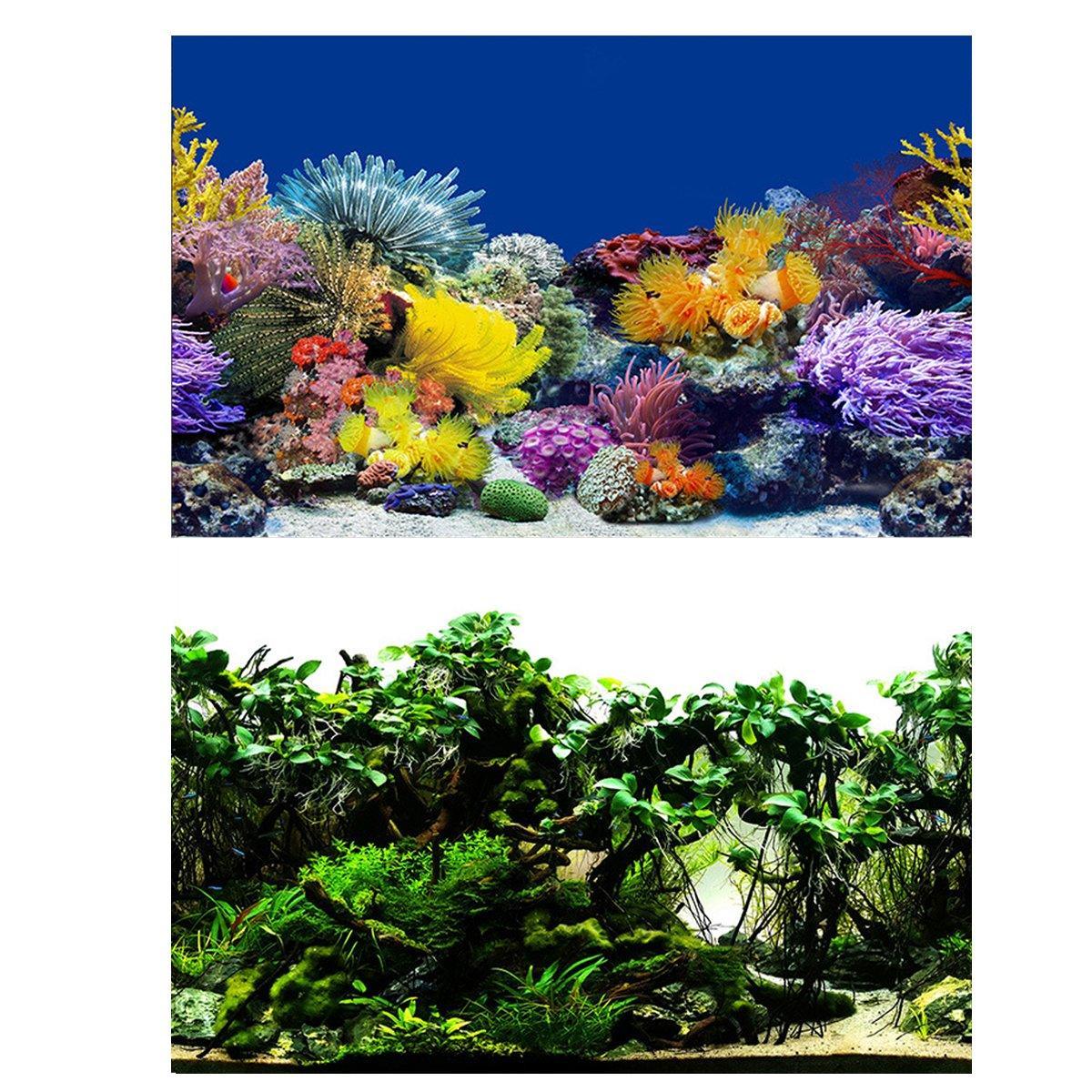 Aquarium Background Fish Tank Wallpaper Double Sided Decoration Sticker Paper - H-40cmx62cm