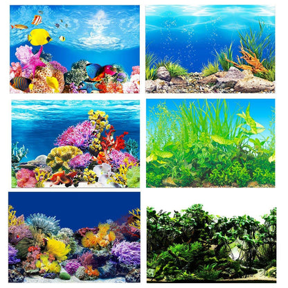Aquarium Background Fish Tank Wallpaper Double Sided Decoration Sticker Paper - H-50cmx82cm