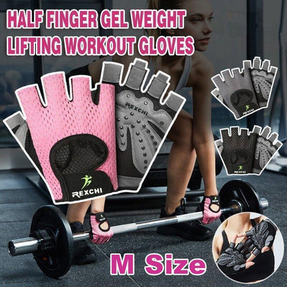 M Size Women Fitness Gym Training Gloves Half Finger Gel Weight Lifting Workout Gloves - Black