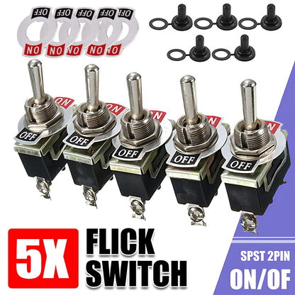 5X Waterproof Toggle Flick Switch 250V On/Off Car Dash Light Metal 12 Volt Boot