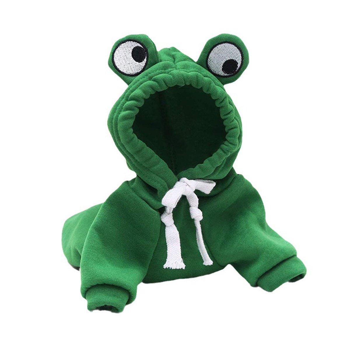 Warm Hooded Cartoon Frog Pet Clothes for Dogs and Cats Autumn Winter Vest - S