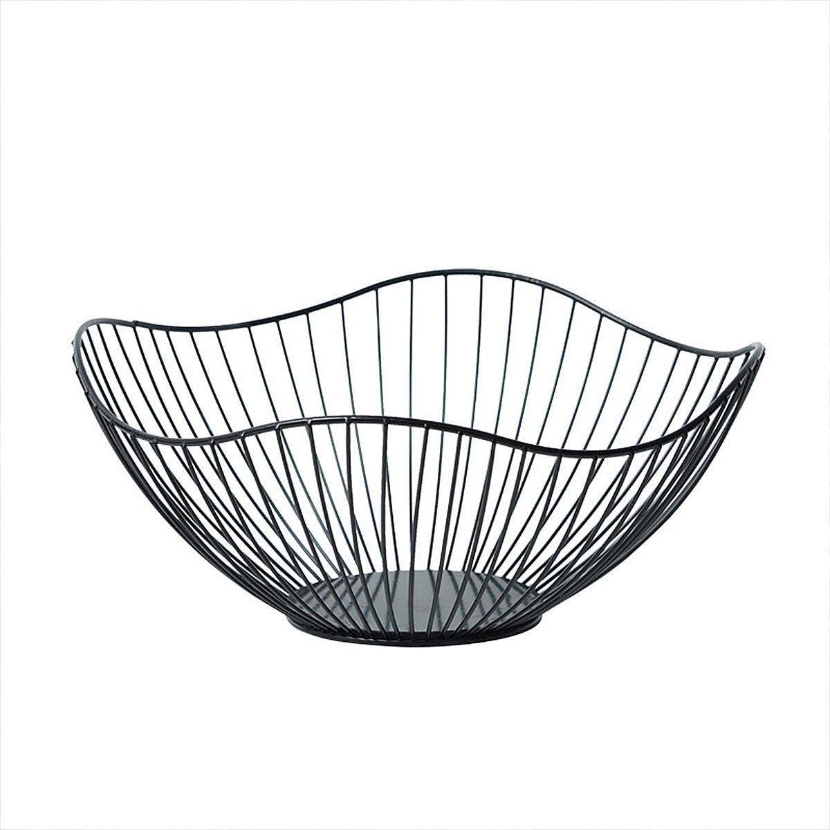 Large Iron Fruit Storage Basket Home Decor Snack Candy Plate Living Room Basket - Black