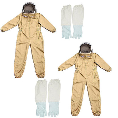 Full Beekeeping Suit Bee Suit Heavy Duty Leather Ventilated Keeping Gloves - L （with Gloves）