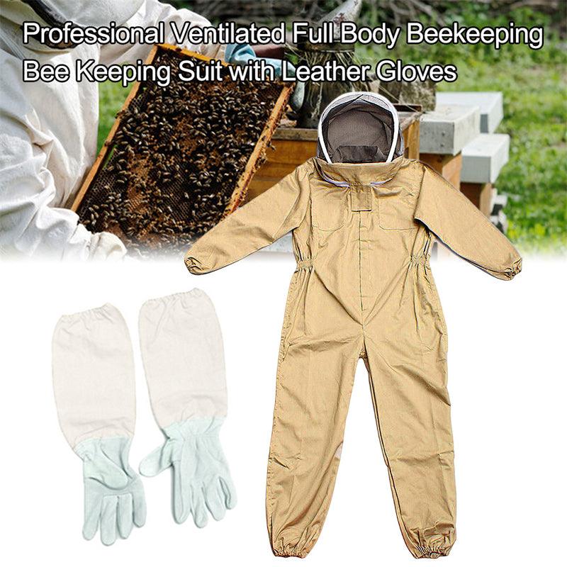 Full Beekeeping Suit Bee Suit Heavy Duty Leather Ventilated Keeping Gloves - L （with Gloves）