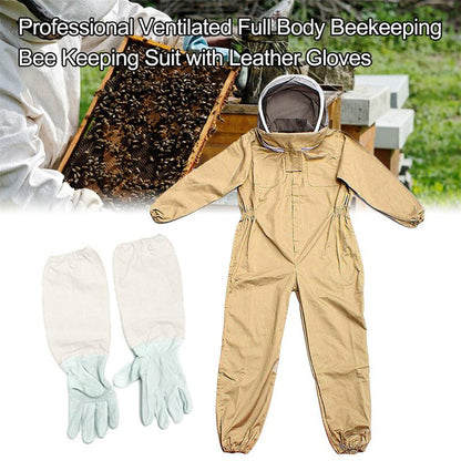 Full Beekeeping Suit Bee Suit Heavy Duty Leather Ventilated Keeping Gloves - L （with Gloves）