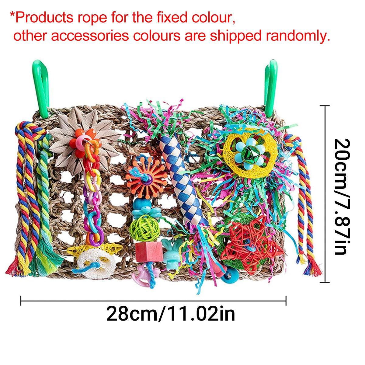 Parrot Gnawing Toys Woven Grass Nets Colourful Chewing Bird Cage Play