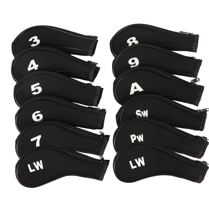 12Pcs Golf Head Cover Iron Putter Driver Headcover Protective Set Club Covers - Black