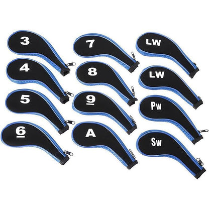 12Pcs Golf Head Cover Iron Putter Driver Headcover Protective Set Club Covers - Black