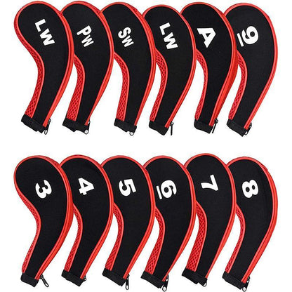 12Pcs Golf Head Cover Iron Putter Driver Headcover Protective Set Club Covers - Black