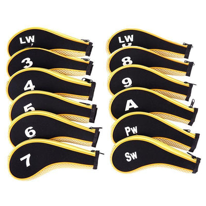 12Pcs Golf Head Cover Iron Putter Driver Headcover Protective Set Club Covers - Black