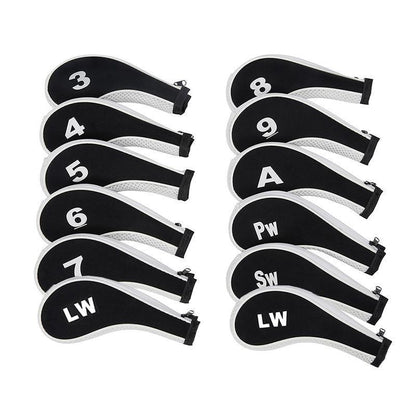 12Pcs Golf Head Cover Iron Putter Driver Headcover Protective Set Club Covers - Black