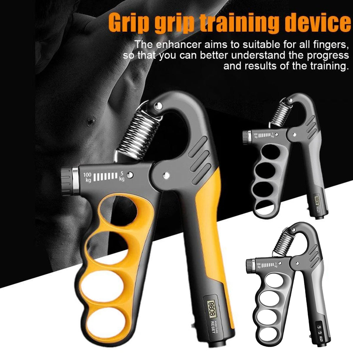 Adjustable Hand Grip Strengthener with Counter Forearm Finger Exerciser Trainer - Orange