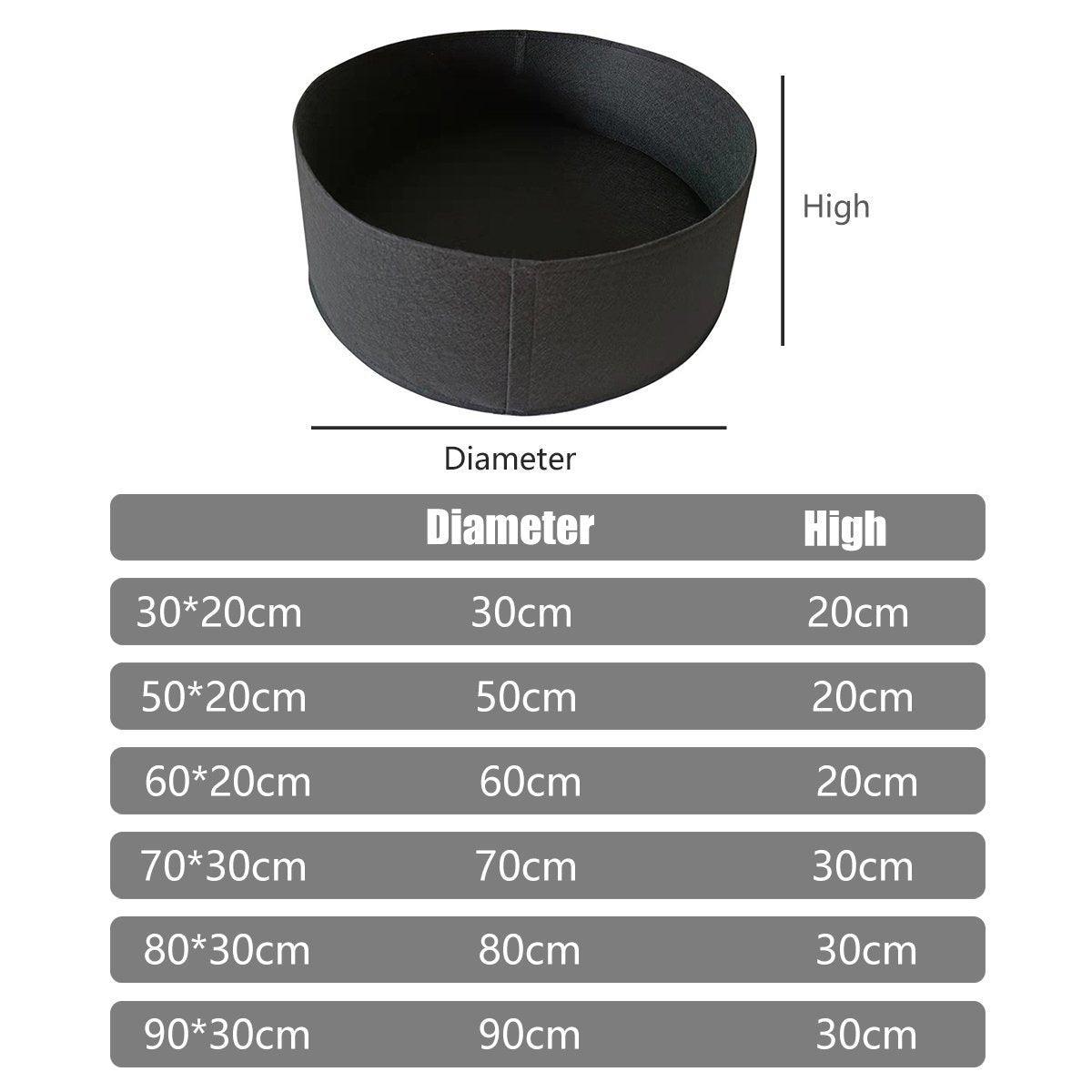 5x Felt Planting Bag Round Vegetable Garden Flower Seedling Grow Bags for Plants - Black-90*30cm
