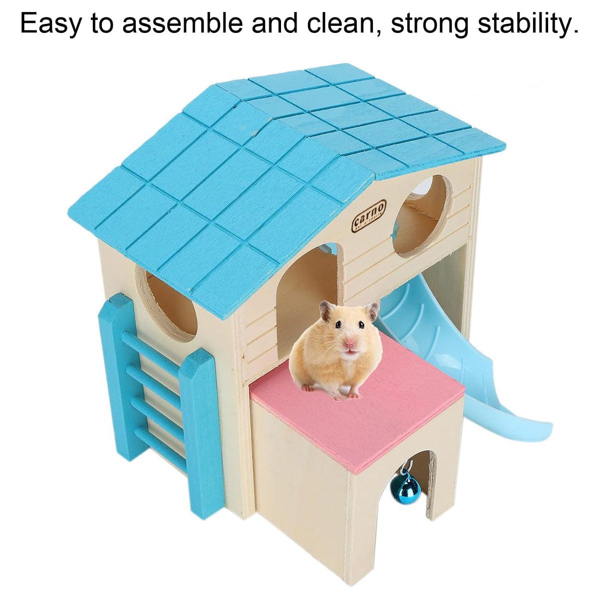 Wooden Luxury Hamster Villa Escape House Fun Nest Pet Home for Small Animals - Blue