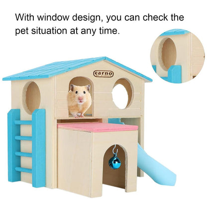Wooden Luxury Hamster Villa Escape House Fun Nest Pet Home for Small Animals - Pink