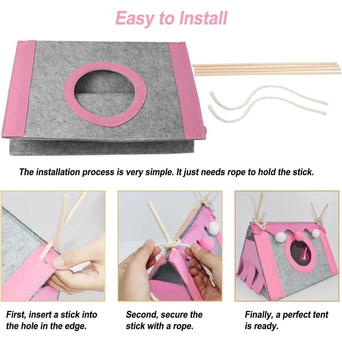 Hamster Tent Small Pet Hideout Pig Possum House Cool Triangle Nest Shelter - Pink