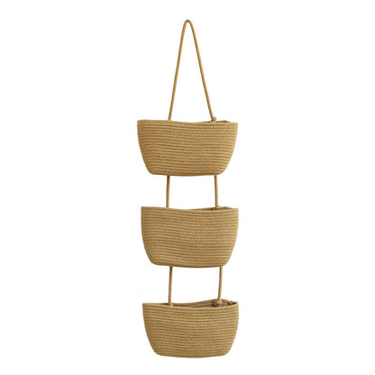 3 Layer Wall Mounted Storage Basket Hanging Organizer Rack for Household Items - Brown