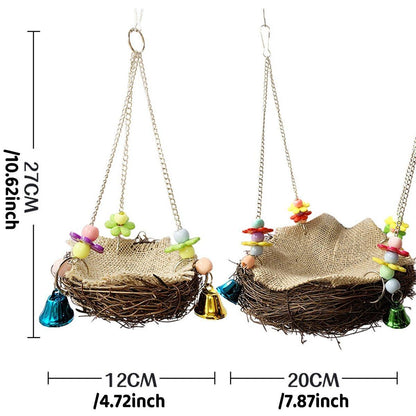 Bird Parrot Swing Stand Rattan Nest Hanging Basket Chew Toy for Small Medium Pet - L-20cm