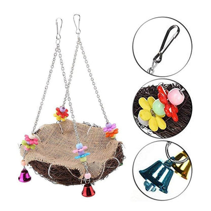 Bird Parrot Swing Stand Rattan Nest Hanging Basket Chew Toy for Small Medium Pet - S-12cm