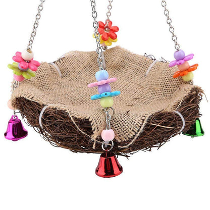 Bird Parrot Swing Stand Rattan Nest Hanging Basket Chew Toy for Small Medium Pet - S-12cm