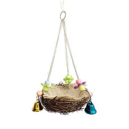 Bird Parrot Swing Stand Rattan Nest Hanging Basket Chew Toy for Small Medium Pet - S-12cm