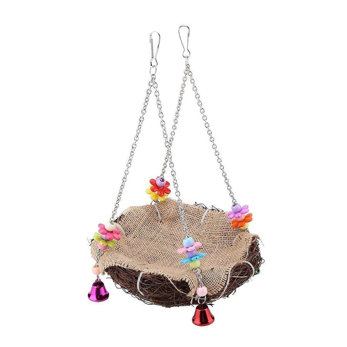 Bird Parrot Swing Stand Rattan Nest Hanging Basket Chew Toy for Small Medium Pet - S-12cm