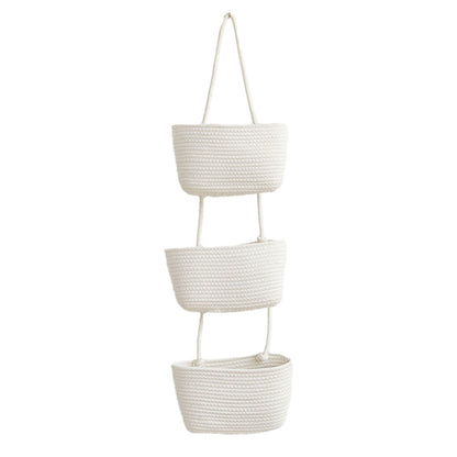 3 Layer Wall Mounted Storage Basket Hanging Organizer Rack for Household Items - White