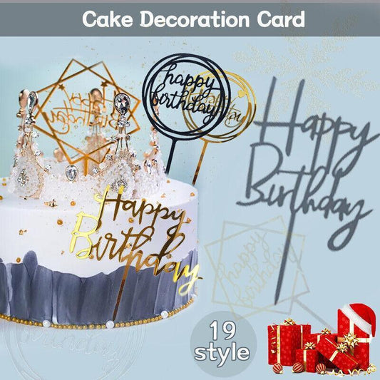 Acrylic Home Happy Birthday Decor Baking Cake Topper Card Party Decor Supply - Silver S224