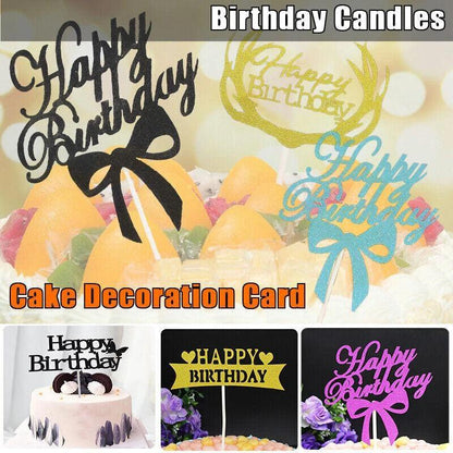 Happy Birthday Cake Topper Colour Printed Acrylic Party Decorations - Gold-Butterfly