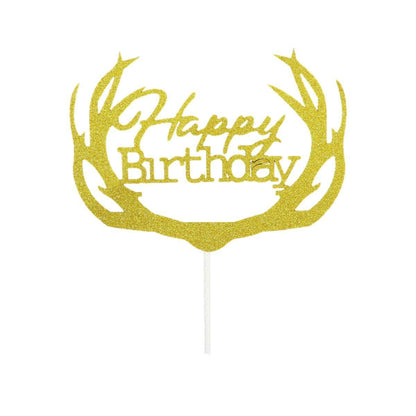 Happy Birthday Cake Topper Colour Printed Acrylic Party Decorations - Gold-Butterfly