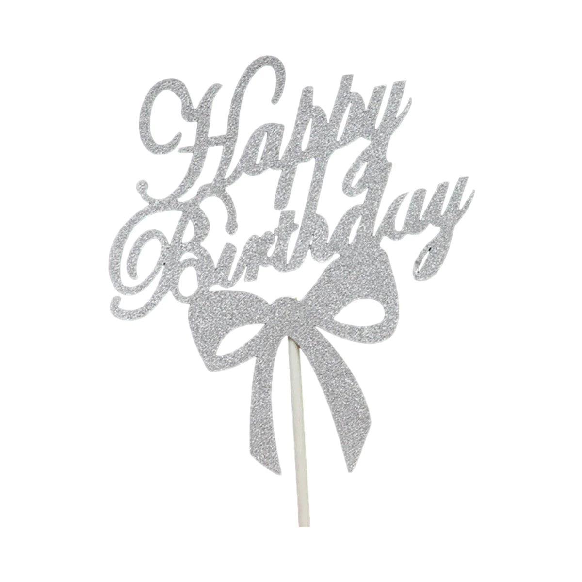Happy Birthday Cake Topper Colour Printed Acrylic Party Decorations - Gold-Butterfly