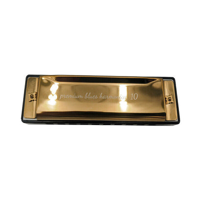 Harmonica 10 Holes Key Of C Blue Blues Harp Stainless Steel Brass - Gold