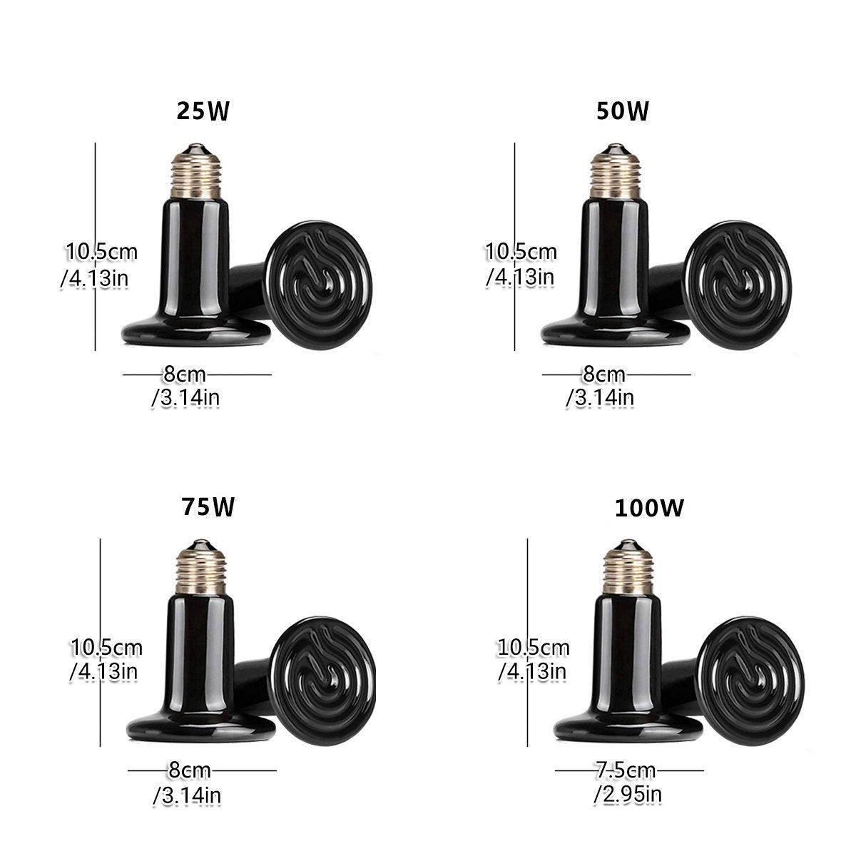 2X Ceramic Infrared Heat Lamp Bulbs for Reptiles and Terrariums - 25W-2PCS