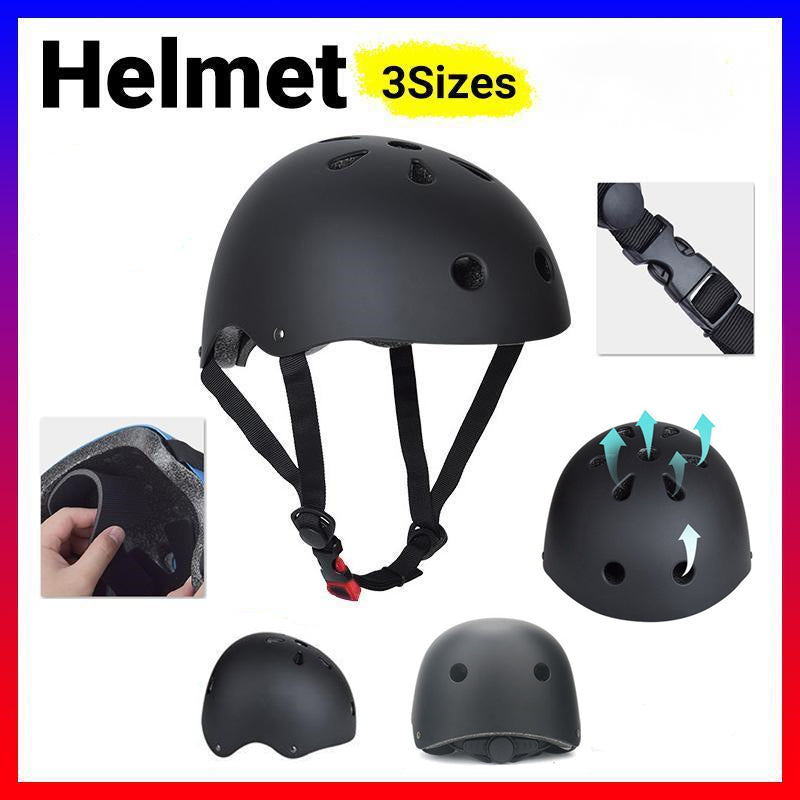 Black Bike Skate Helmet with Adjustable Fit Lightweight Protective Design 3 Sizes - L
