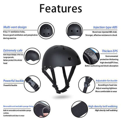 Black Bike Skate Helmet with Adjustable Fit Lightweight Protective Design 3 Sizes - L