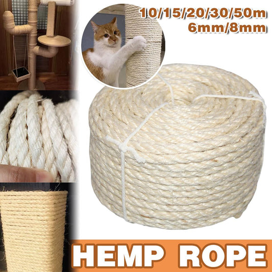 Vintage Burlap Rope Woven DIY Cat Climbing Scratch Rope 6-8mm Home Decoration - 6mm x 50m
