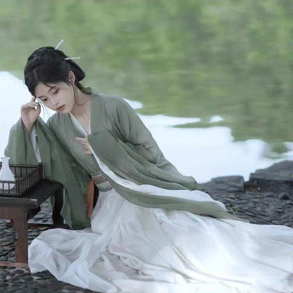 Traditional Chinese Hanfu Dress Green Wei Jin Style Vintage Cosplay Costume - M