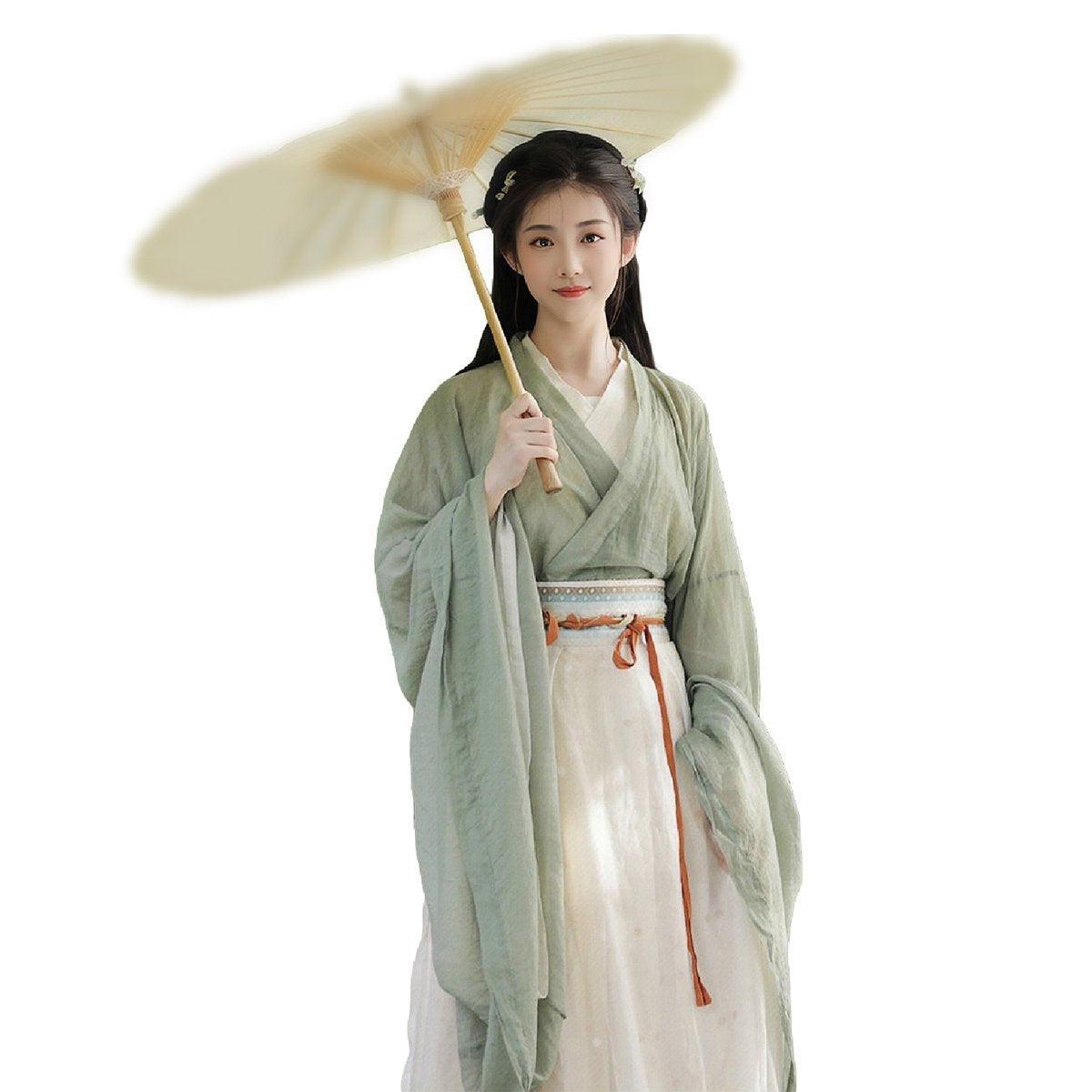 Traditional Chinese Hanfu Dress Green Wei Jin Style Vintage Cosplay Costume - M