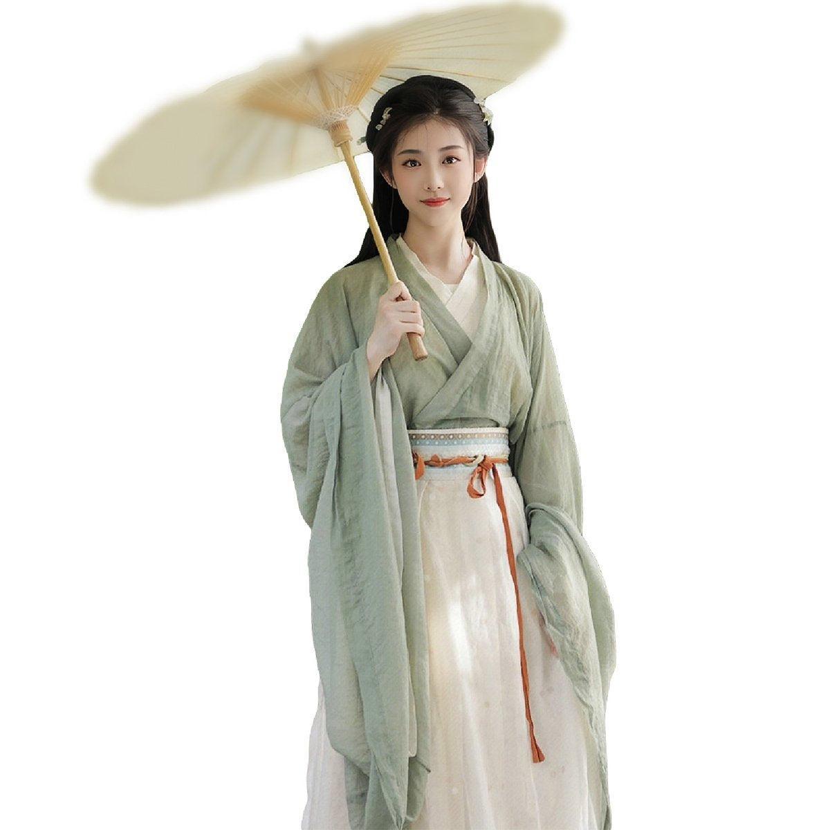 Traditional Chinese Hanfu Dress Green Wei Jin Style Vintage Cosplay Costume - M