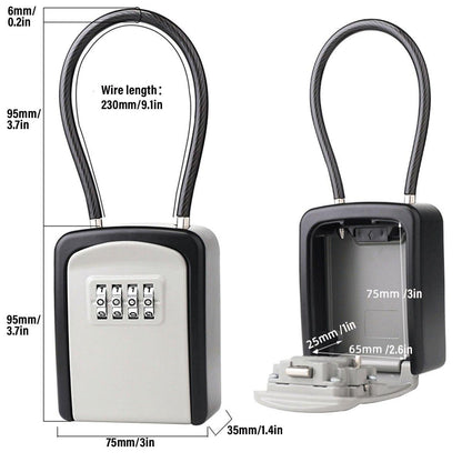 Portable Key Lock Box Hanging Combination Storage Organizer for Home Security - Black