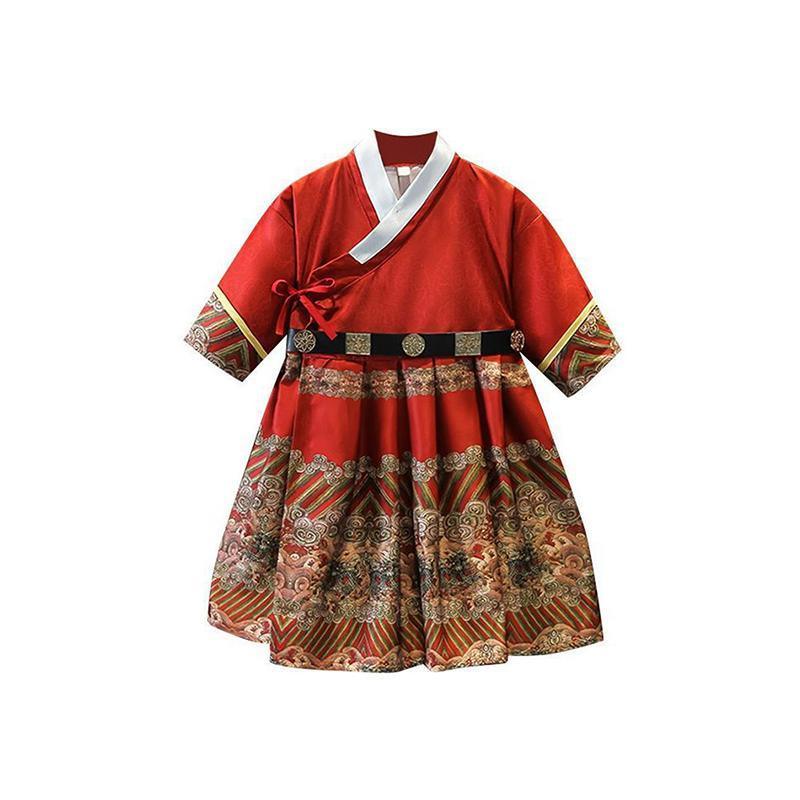Red Hanfu Boys Girl Traditional Chinese Dress Ancient Style Performance Costume - 130CM
