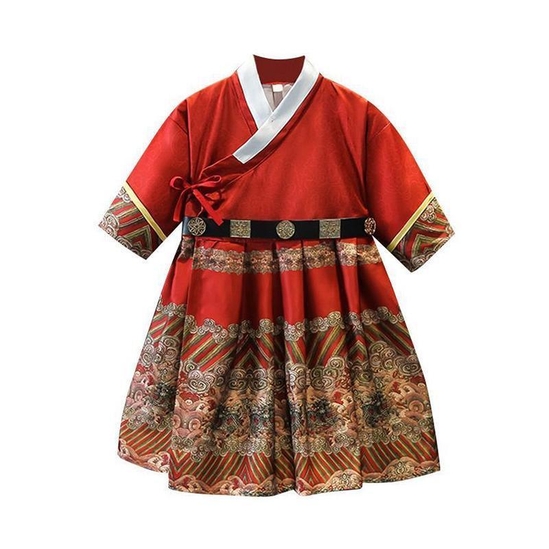 Red Hanfu Boys Girl Traditional Chinese Dress Ancient Style Performance Costume - 130CM