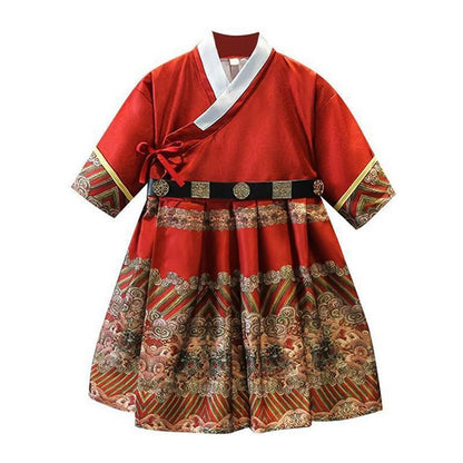 Red Hanfu Boys Girl Traditional Chinese Dress Ancient Style Performance Costume - 130CM