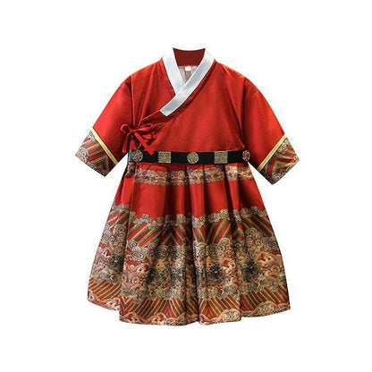 Red Hanfu Boys Girl Traditional Chinese Dress Ancient Style Performance Costume - 140CM